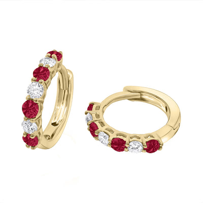 9ct Yellow Gold Ruby & Diamond Small Hoop Earrings