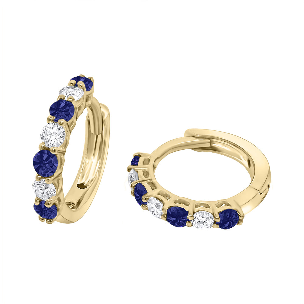 9ct Yellow Gold Sapphire & Diamond Small Hoop Earrings