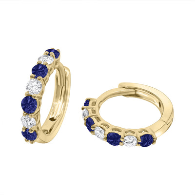 9ct Yellow Gold Sapphire & Diamond Small Hoop Earrings