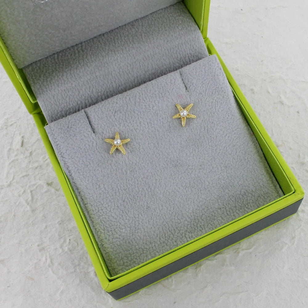Reeves & Reeves Silver Starfish Pearl & Gold Vermeil Stud Earrings JC54G