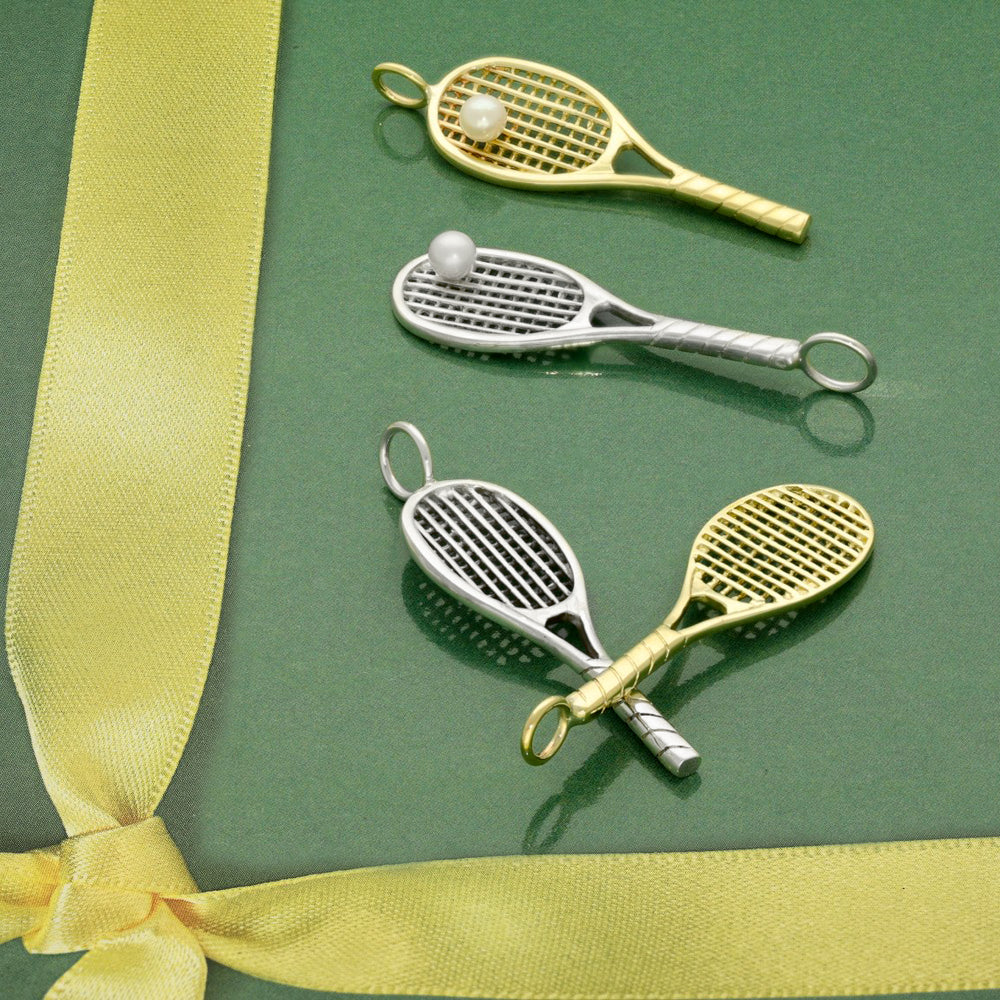 Sterling Silver Tennis Racket with Pearl Ball Pendant