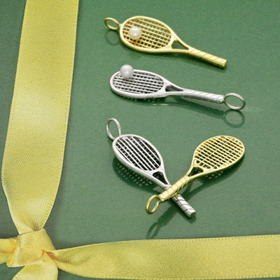 Sterling Silver Tennis Racket with Pearl Ball Pendant