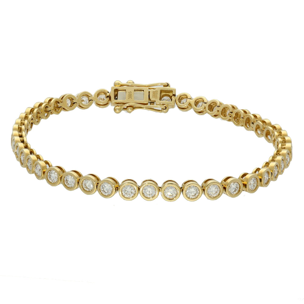 18ct Yellow Gold Bezel Set Diamond Tennis Line Bracelet 4ct