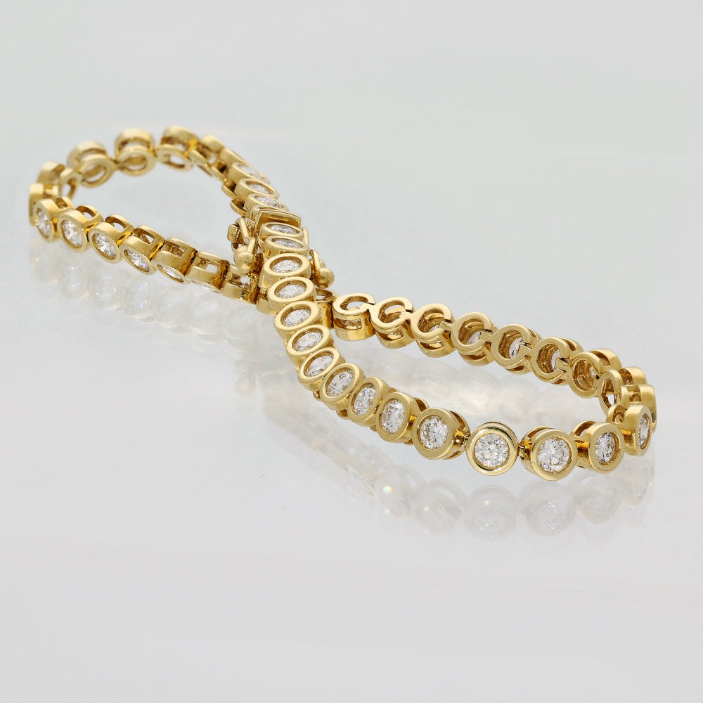 18ct Yellow Gold Bezel Set Diamond Tennis Line Bracelet 4ct