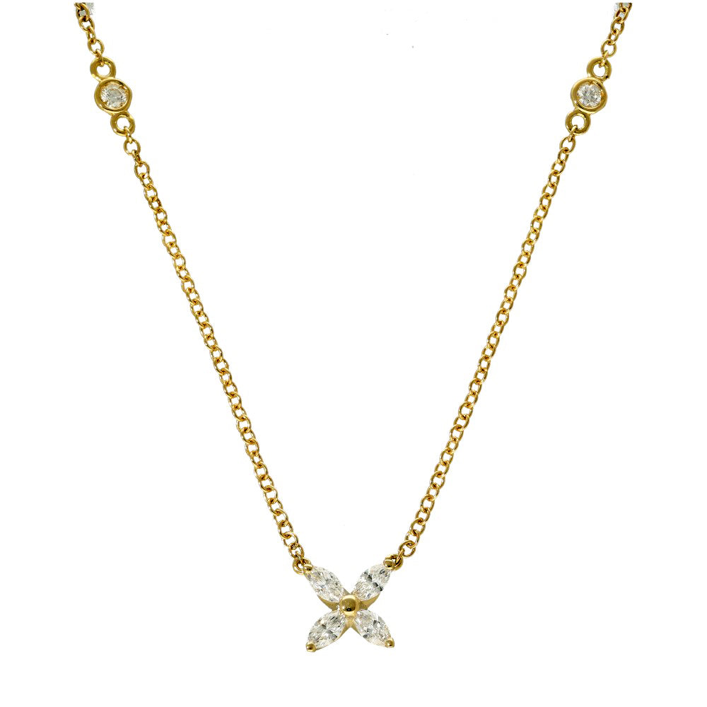 18ct Yellow Gold Diamond Marquise Flower Butterfly Necklace