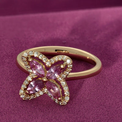 18ct Rose Gold Pink Sapphire and Diamond Marquise Flower Ring