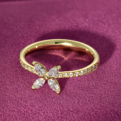18ct Yellow Gold Diamond Marquise Flower Butterfly Ring