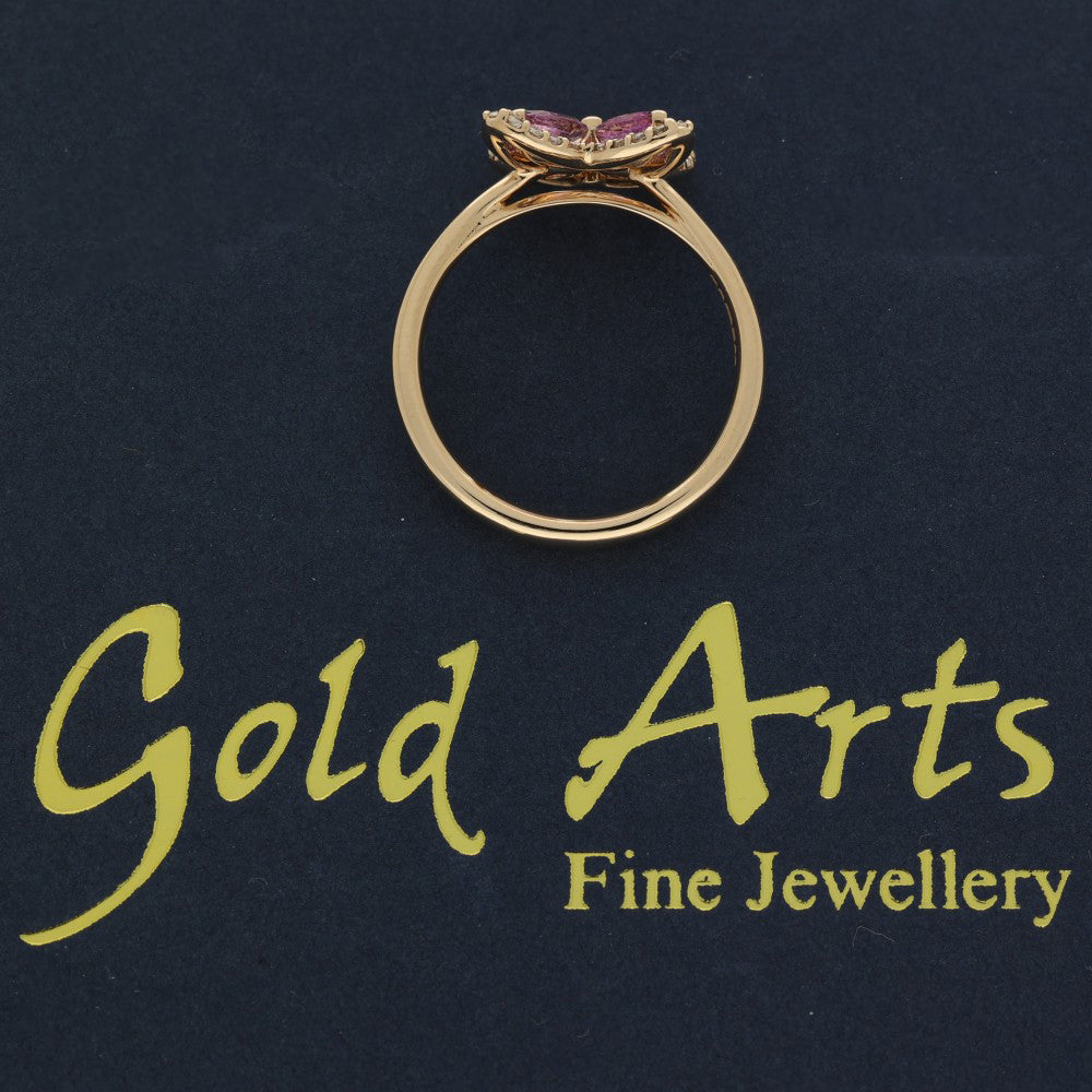 18ct Rose Gold Pink Sapphire and Diamond Marquise Flower Ring