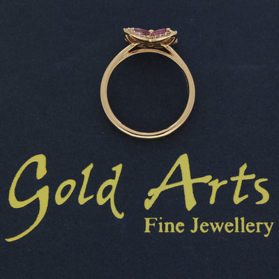 18ct Rose Gold Pink Sapphire and Diamond Marquise Flower Ring