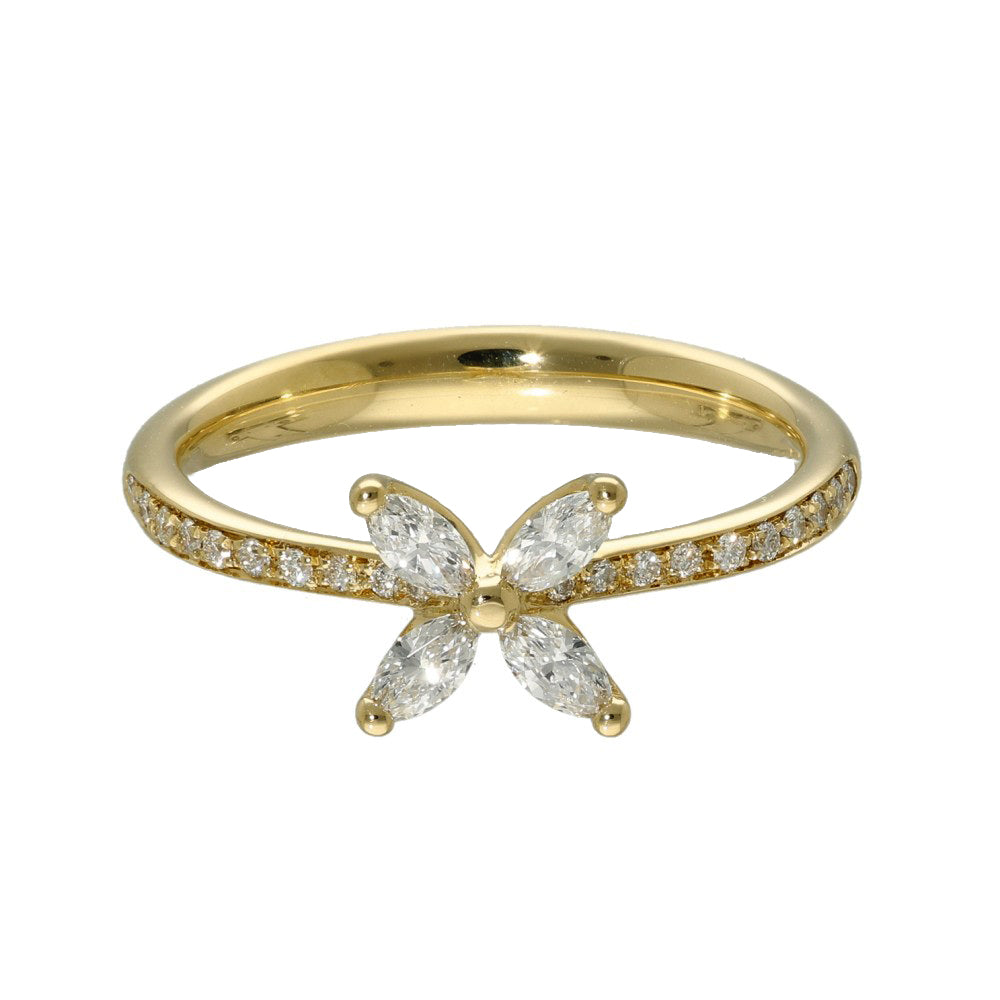 18ct Yellow Gold Diamond Marquise Flower Butterfly Ring