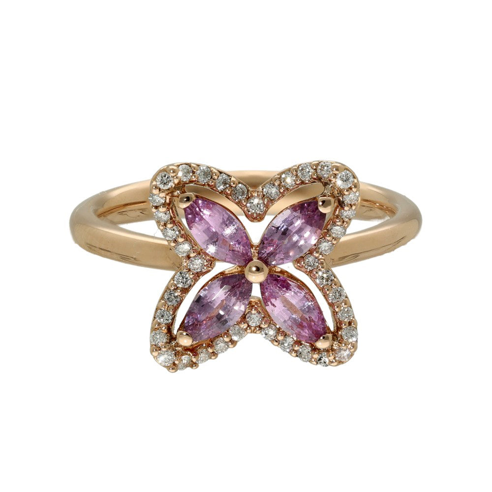 18ct Rose Gold Pink Sapphire and Diamond Marquise Flower Ring