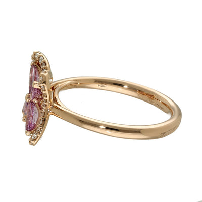 18ct Rose Gold Pink Sapphire and Diamond Marquise Flower Ring