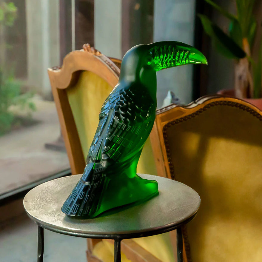 Lalique Toucan Sculpture- Amazon Green Crystal 10759000 | Gold