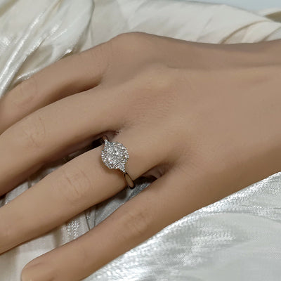 Pre-Loved Platinum Certificated 1ct Cushion Cut Diamond Halo Engagement Ring
