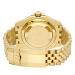 Gold-tone stainless steel watch shown from the back, featuring a matching gold-tone metal link bracelet and a prominent crown on the case, photographed against a solid white background.