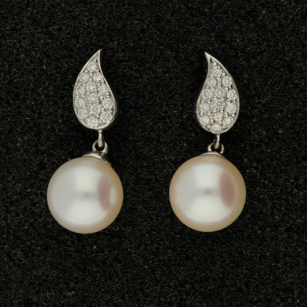 8.5-9mm White Akoya Pearl & Diamond 18ct Earrings