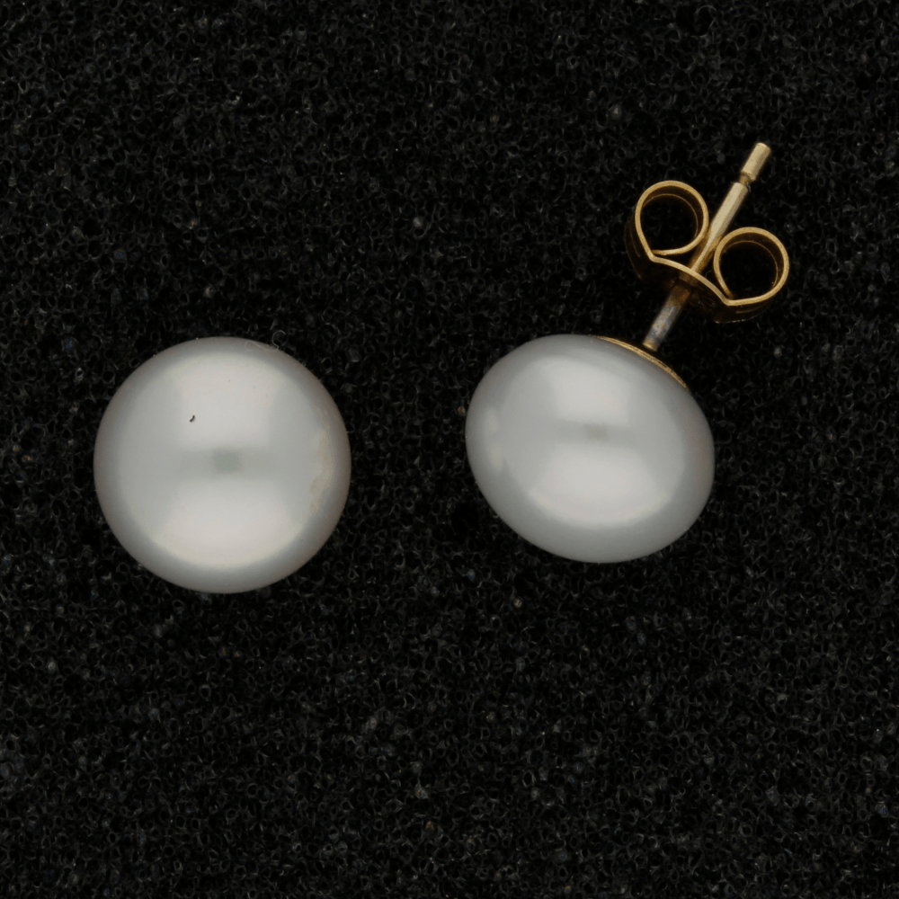9mm White/Grey Fresh Water Pearl 9ct Stud Earrings