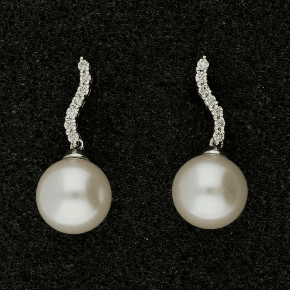 18ct White Gold 8-8.5mm Fresh Water Pearl & Diamond Earrings - GoldArts