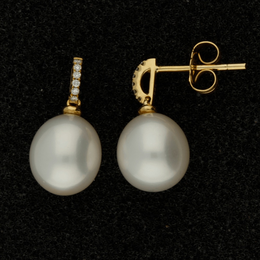 8.5-9mm Fresh Water Pearl & Diamond 18ct Earrings