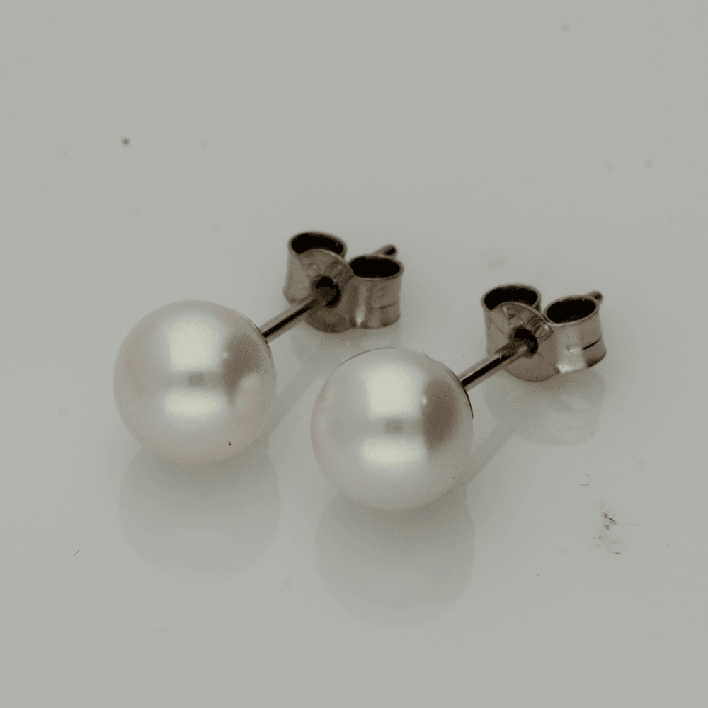 18ct White Gold 7-7.5mm White Fresh Water Pearl Earrings - GoldArts