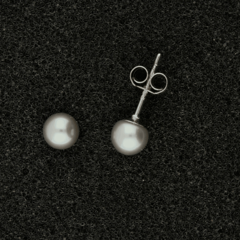 18ct White Gold 5-5.5mm Grey Fresh Water Pearl Earrings - GoldArts