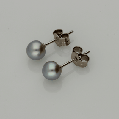18ct White Gold 5-5.5mm Grey Fresh Water Pearl Earrings - GoldArts