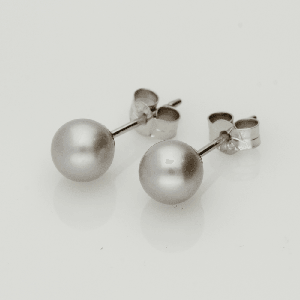 18ct White Gold 6.5-7mm Grey Fresh Water Pearl Earrings - GoldArts