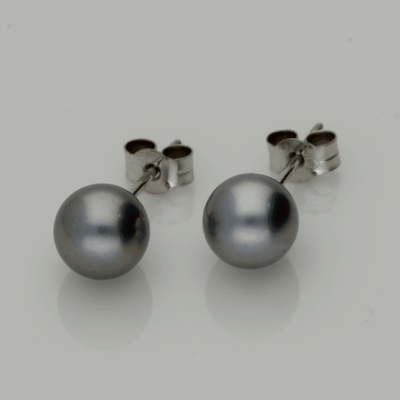 18ct White Gold 7-7.5mm Grey Fresh Water Pearl Earrings - GoldArts
