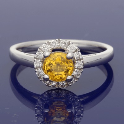 Platinum Yellow Sapphire & Diamond Halo Ring