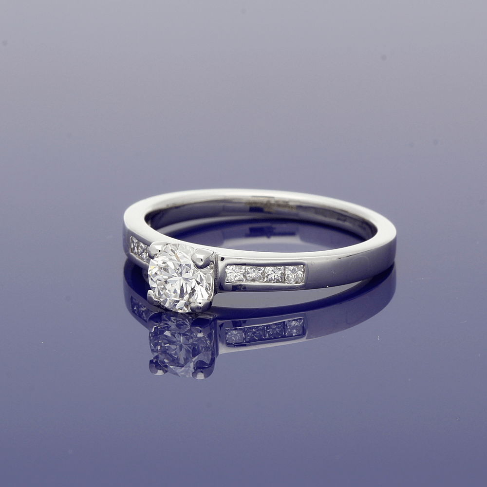 Platinum 0.50ct Round Brilliant Cut Diamond Solitaire Engagement Ring with Diamond Set Shoulders