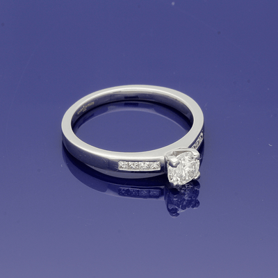 Platinum 0.50ct Round Brilliant Cut Diamond Solitaire Engagement Ring with Diamond Set Shoulders