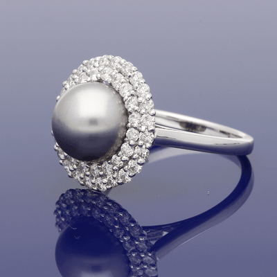 18ct White Gold Tahitian Pearl & Diamond Ring - GoldArts