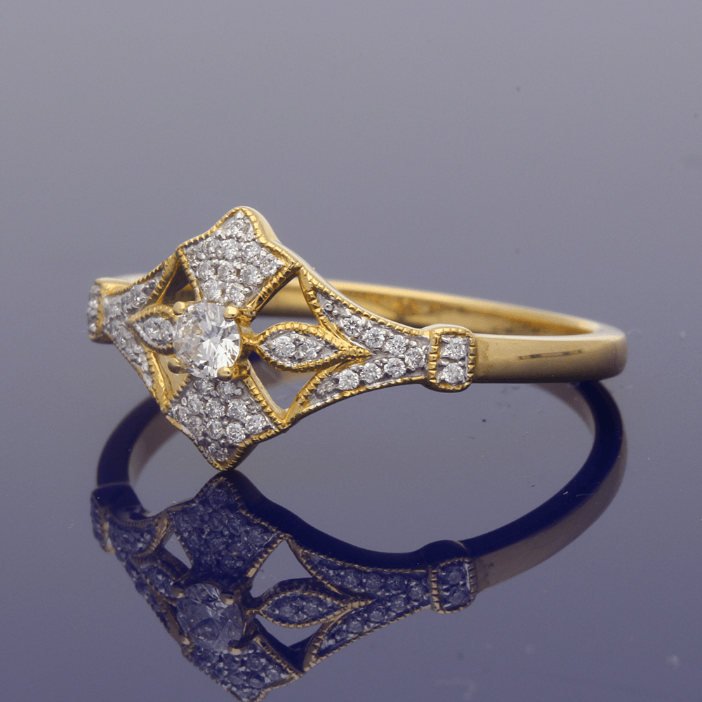 18ct Yellow Gold Diamond Art Deco Style Cluster Ring