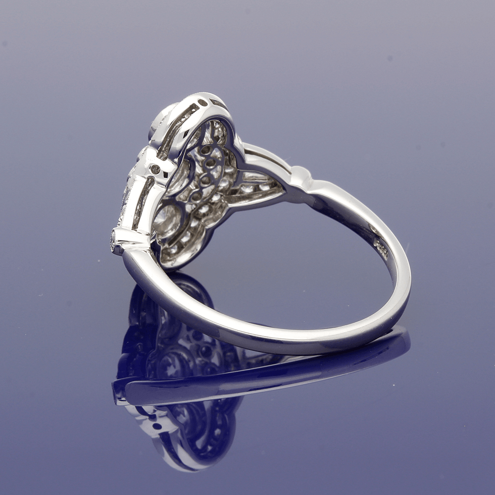 Platinum Diamond Arts Deco Style Cluster Ring