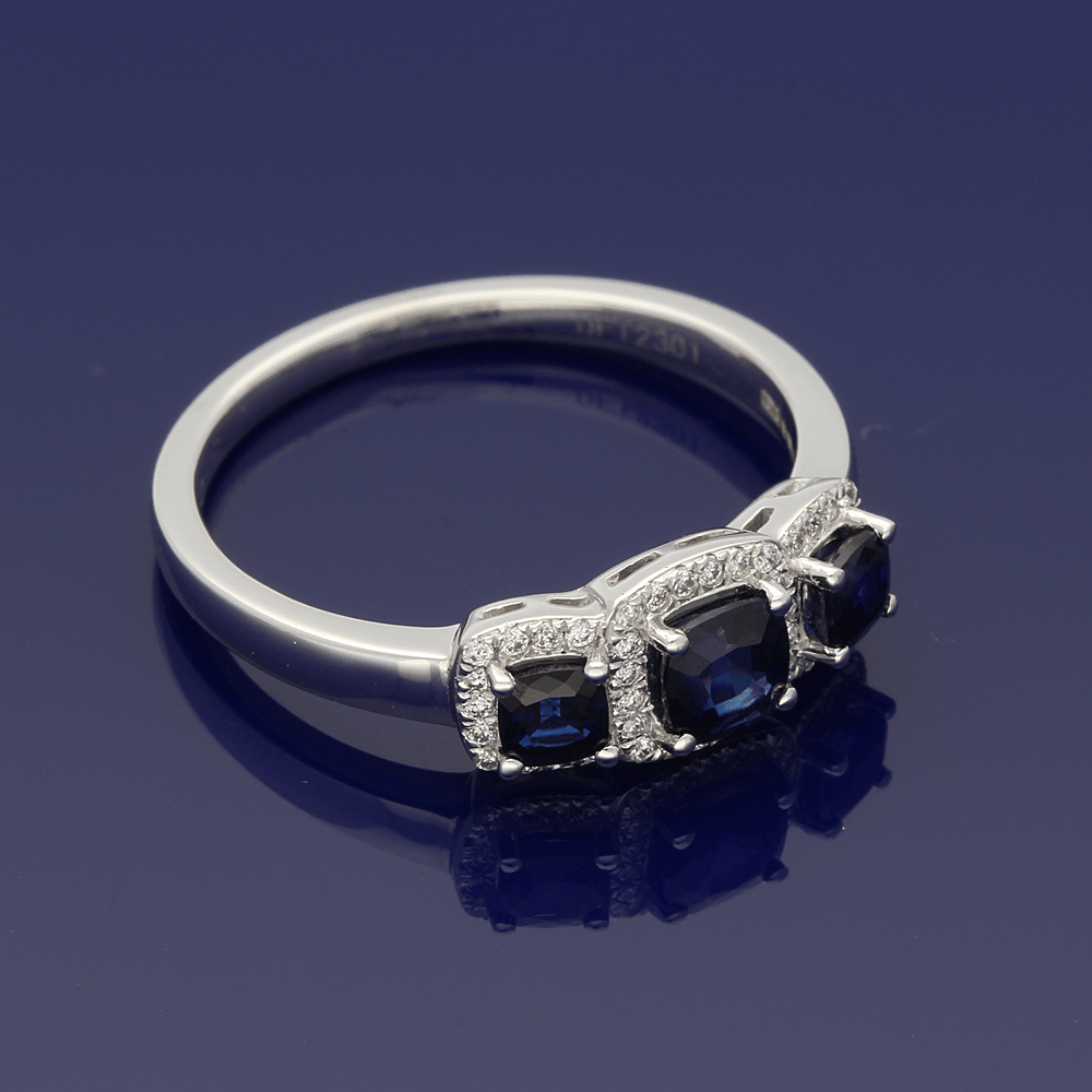 Platinum Sapphire & Diamond Trilogy Cluster Ring