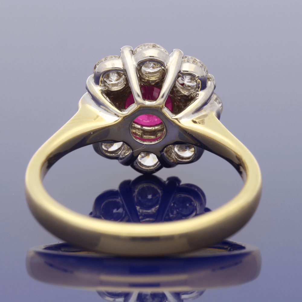18ct Yellow Gold Ruby & Diamond Daisy Cluster Ring