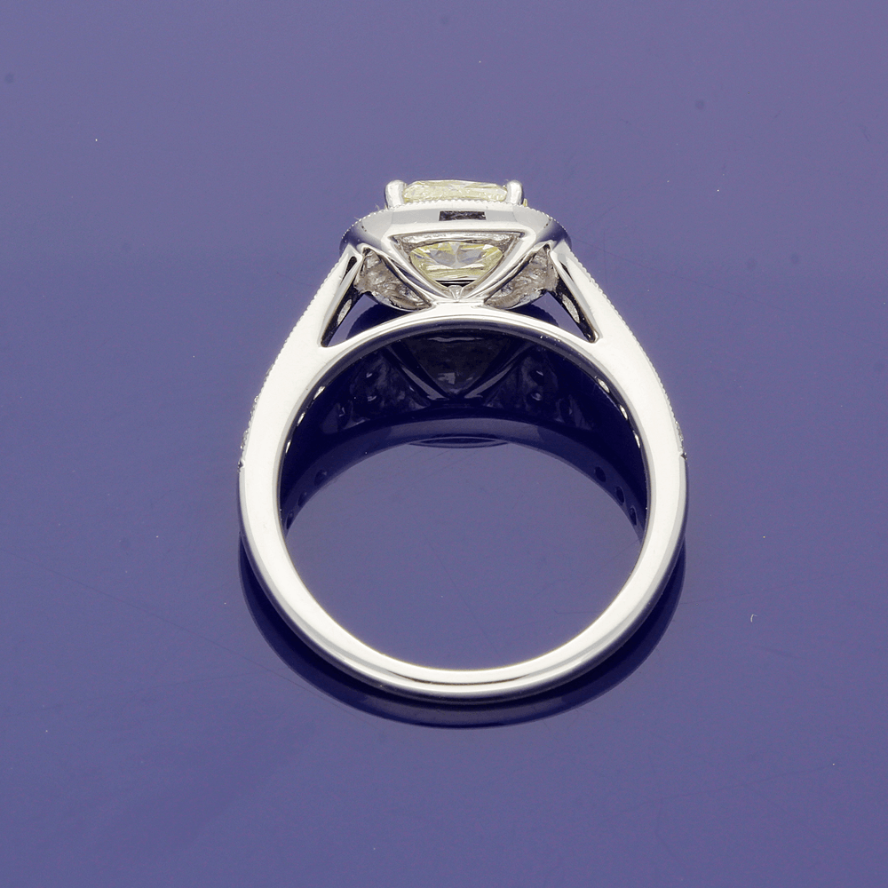 Platinum Natural Yellow & White Diamond Halo Cluster Ring