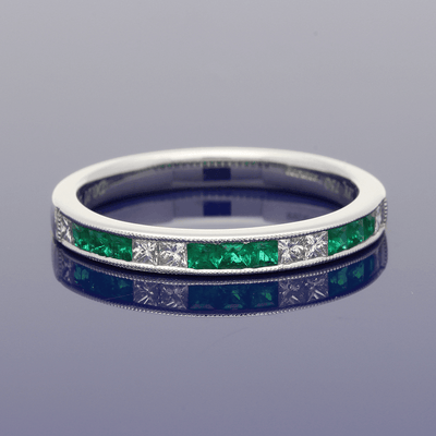 18ct White Gold Emerald & Diamond Eternity Ring - GoldArts