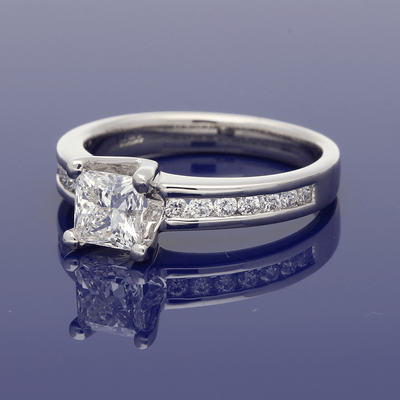 Platinum 0.91ct Certificated Princess Cut Solitaire Ring with Diamond Set Shoulders