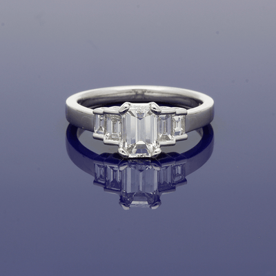 Platinum Emerald Cut & Baguette Cut Diamond Five Stone Ring