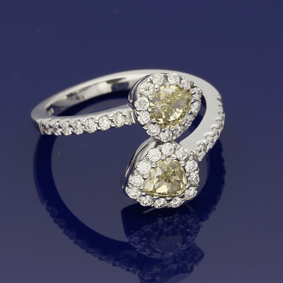 18ct White Gold Natural Yellow & White Diamond Dress Ring - GoldArts