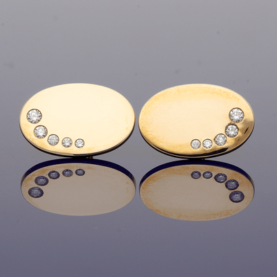 9ct Yellow Gold Diamond Set Oval Cufflinks