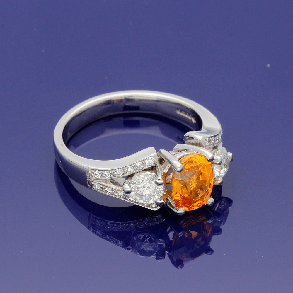 Platinum Spessartine Garnet Diamond Trilogy Ring GoldArts