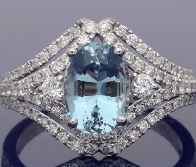 18ct White Gold Aquamarine & Diamond Ring - GoldArts