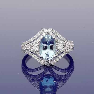 18ct White Gold Aquamarine & Diamond Ring - GoldArts