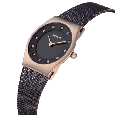 Ladies Bering Classic 27mm Black PVD Stainless Steel Quartz Milanese Bracelet Watch, 11927-262