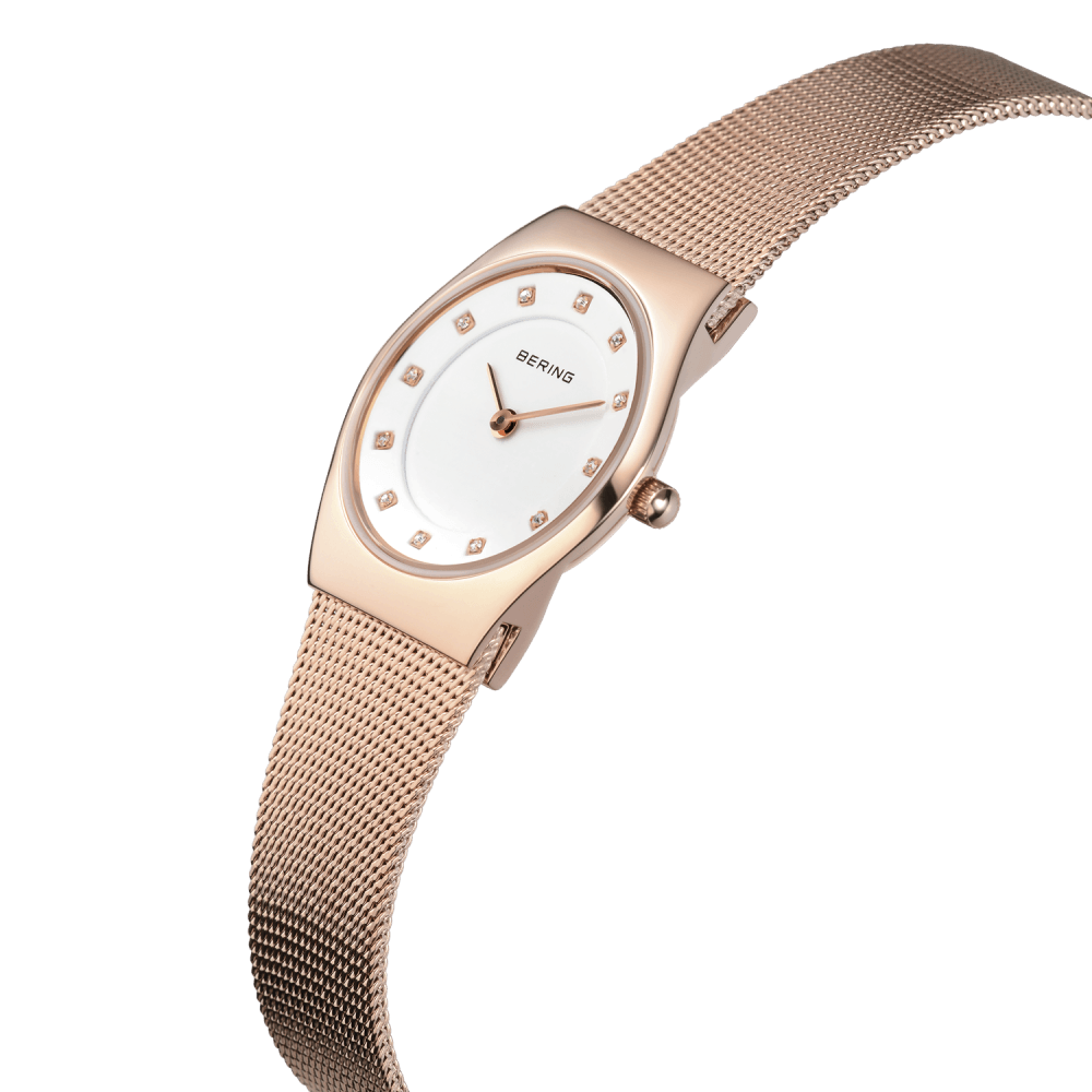 Ladies 27mm Rose Gold Pvd Stainless Steel Bering Milanese Bracelet Watch, 11927-366