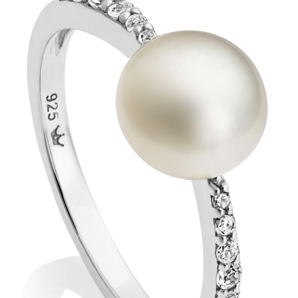 Jersey Pearl Amberley Pearl Ring Size M Silver Topaz Brighton GoldArts