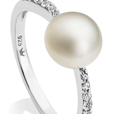 Jersey Pearl Amberley Pearl Ring - Size M - Silver& Topaz