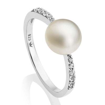Jersey Pearl Amberley Pearl Ring - Size M - Silver& Topaz